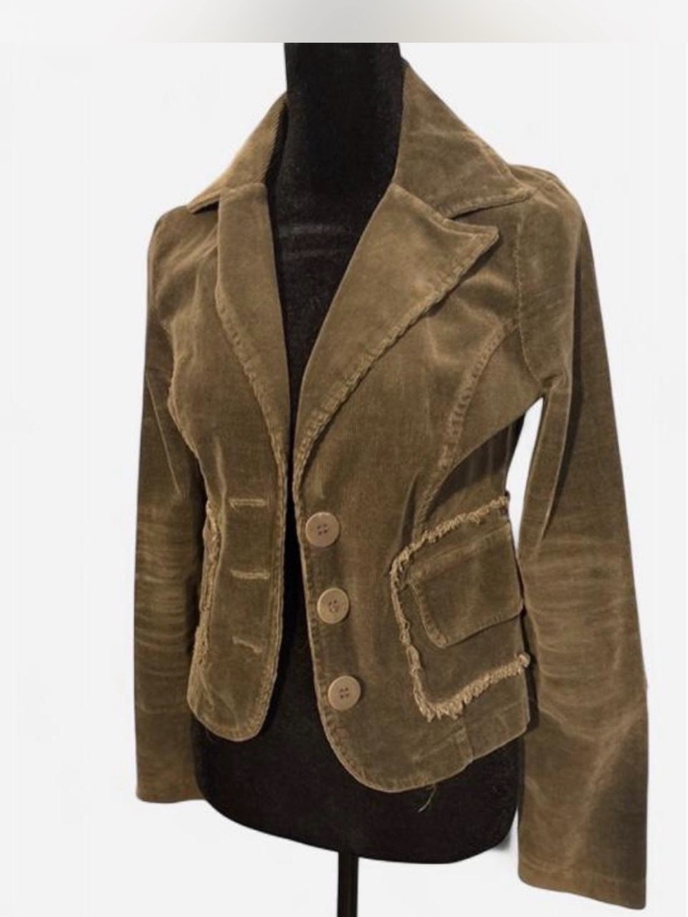 Olive Tailored Corduroy Blazer with Raw Edge Trim